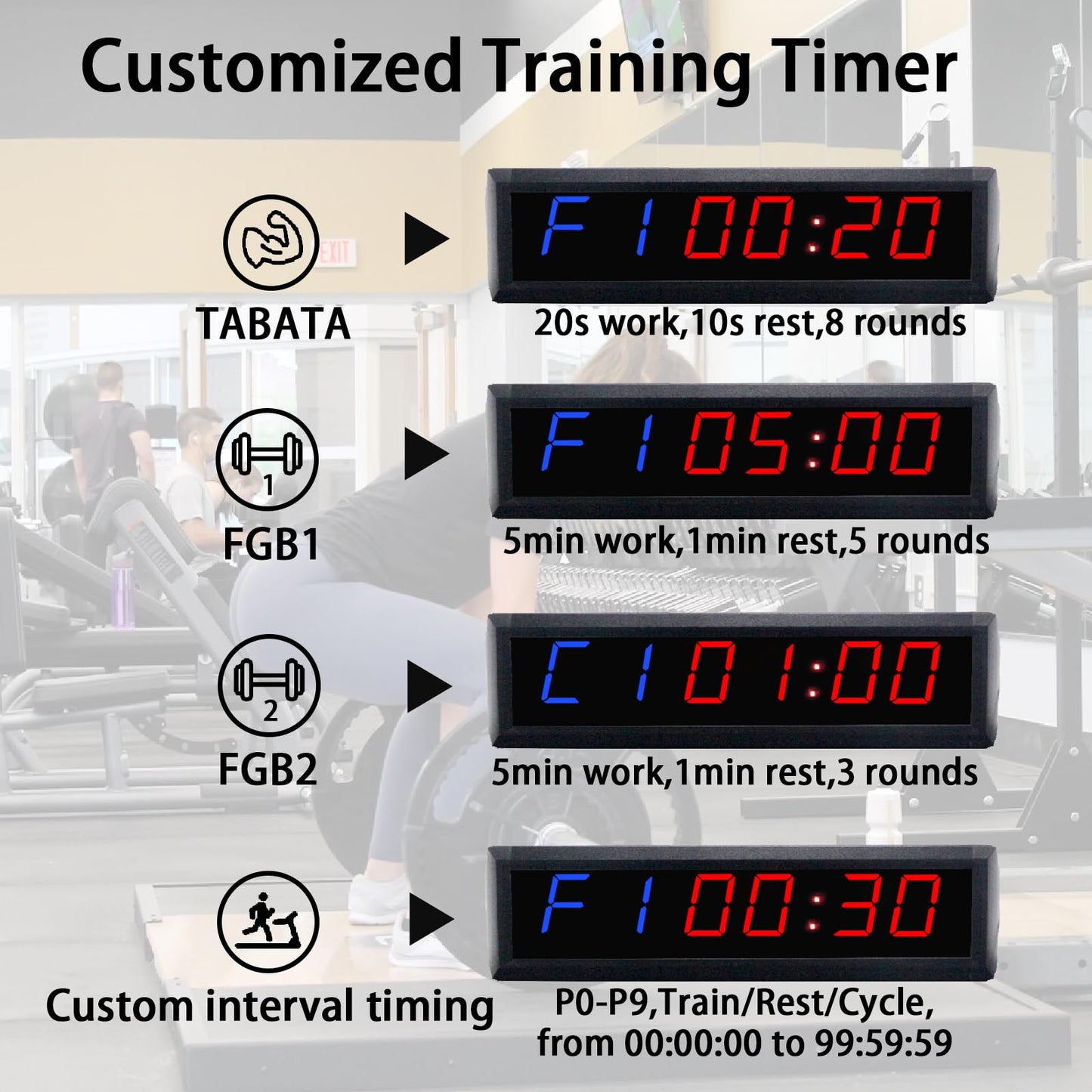 Gym Timer with Remote Control,1.8 Inch Digital Display with Customizable Training Timing, Time Clock,Countdown & Countup,Stopwatch,Interval Timer for HomeGYMOfficeGarage
