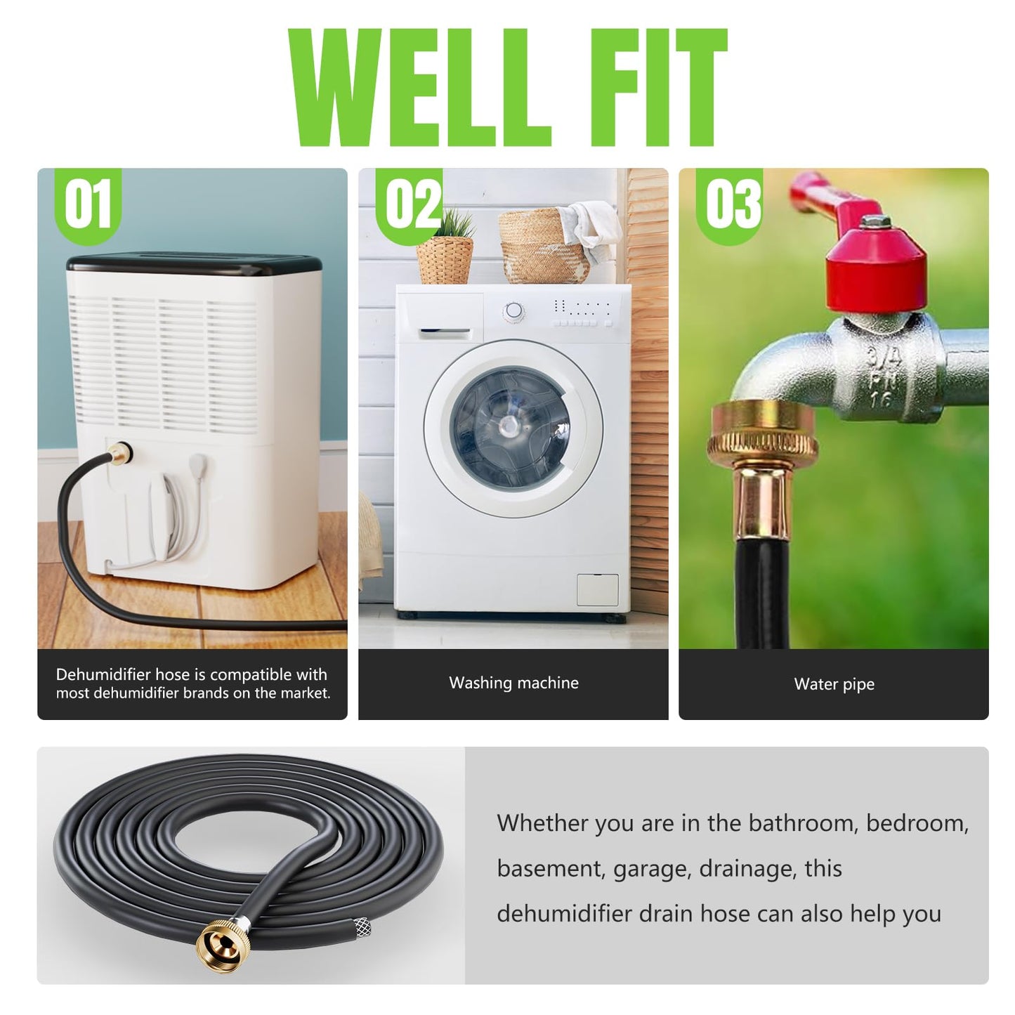 5FT Dehumidifier Drain Hose 3/4" FHT,Leakproof Dehumidifier Hose with Rustproof Durable Connector,Thickened drain hose for dehumidifier indoor,Perfectly Compatible with Most Brands of Dehumidifiers