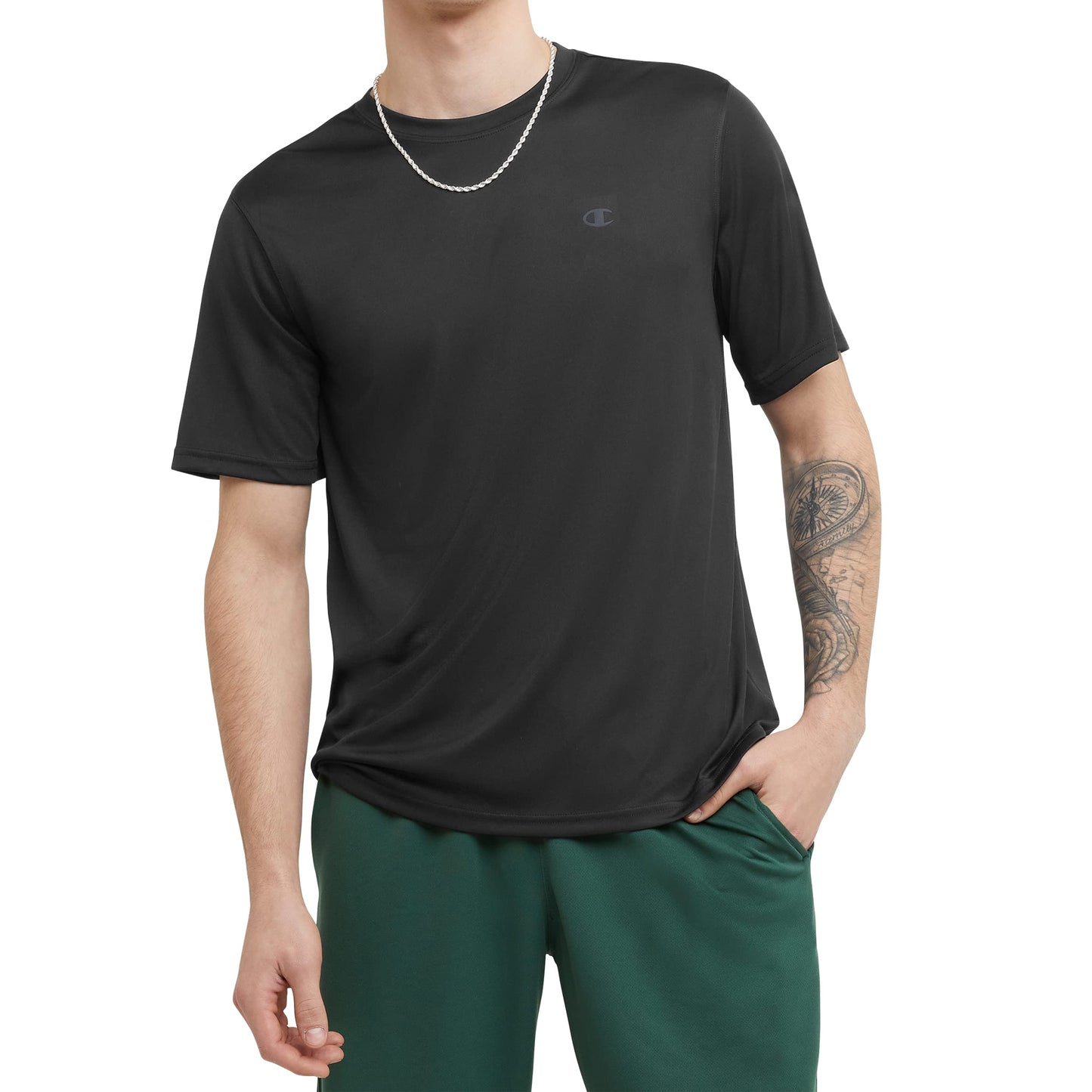 Champion Men’s Athletic T-Shirt – Lightweight, Moisture-Wicking, Anti-Odor, Inclusive Fit (S–4XL), Black, X-Large