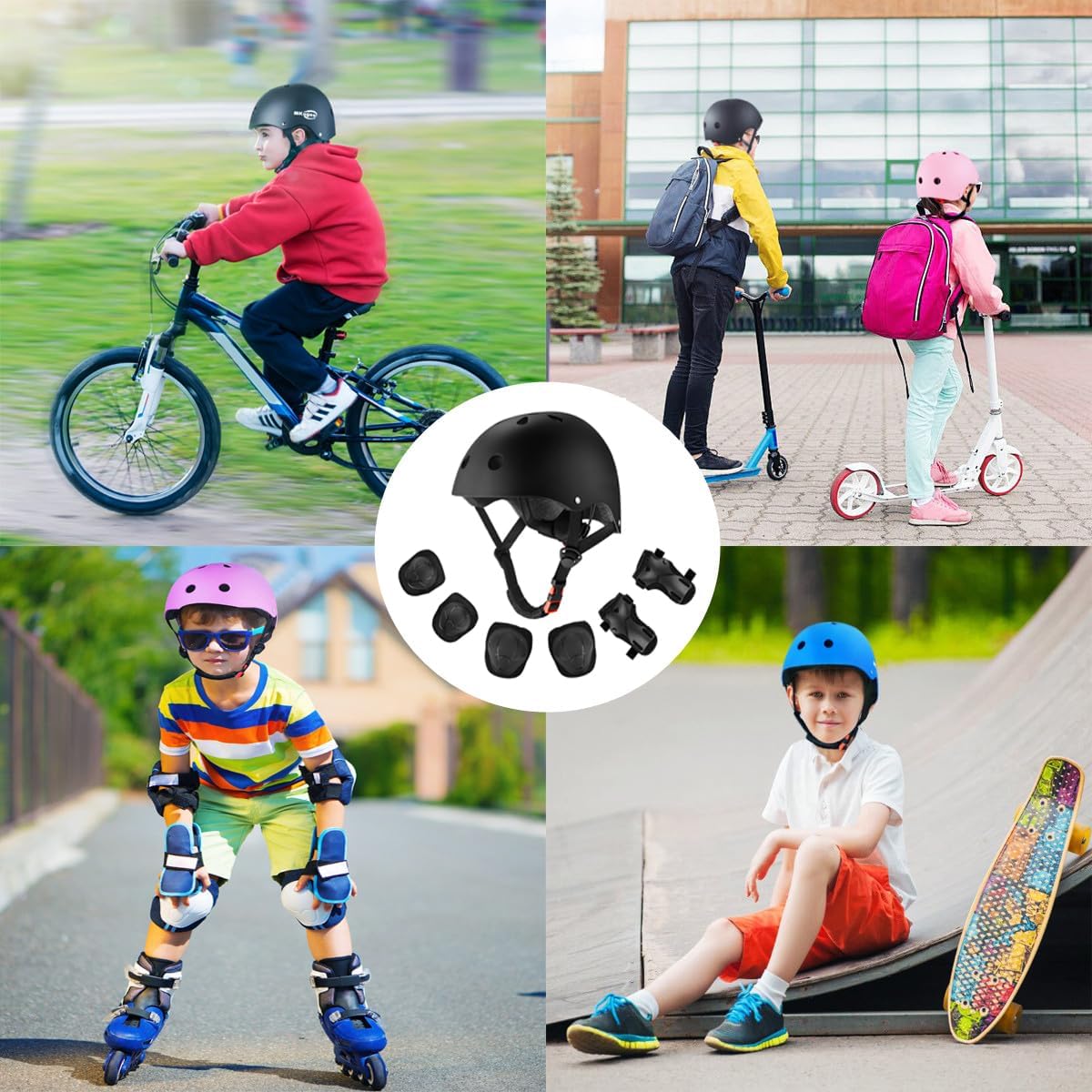 Skiennix Kids Bike Helmet - Adjustable Safety Helmet for Ages 2-14 with Protective Gear Set | Skateboard & Scooter Ready