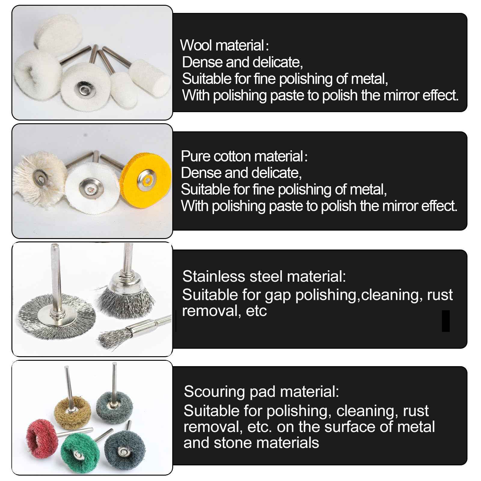 150 PCS Polishing Buffing Wheel for Dremel Polishing Kit, Abrasive Buffing Polishing Wheel Set for Rotary Tool Accessories, with 3mm Shank