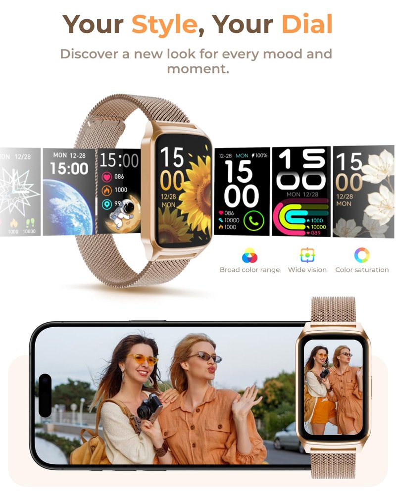 paybay Fitness Tracker Watch for Men Women, Activity Tracker for iPhone and Android with Step Counter, Calorie, Sleep Monitor, 110+ Sports Modes, IP68 Waterproof Smartwatch (Minimalist, Gold, 1.57)