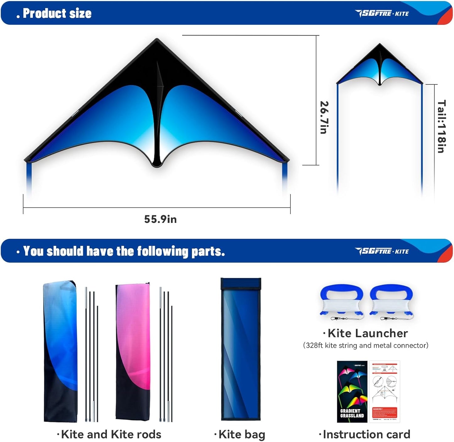 SGftre Delta Kite Set - Easy Launch for Kids & Adults | Perfect for Beach & Park Activities