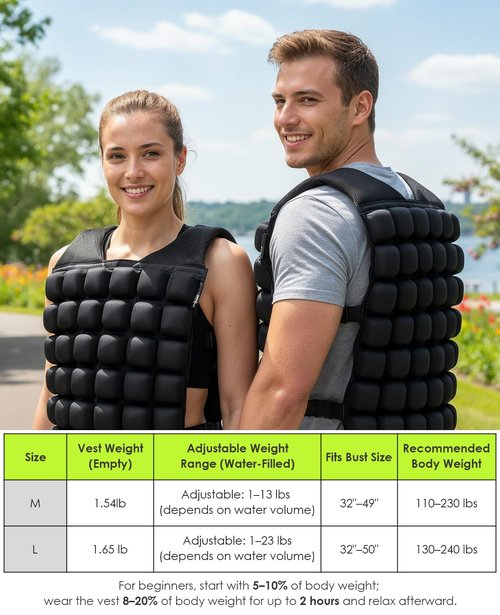 Water-Filled Weighted Vest for Women & Men, 6lb/8lb/10lb/12lb, Weight Adjustable 1-13lb Workout Vest Washable, Comfortable Fit, Odor-Free & Cool for Walking, Running, Training, Fitness, Weightlifting