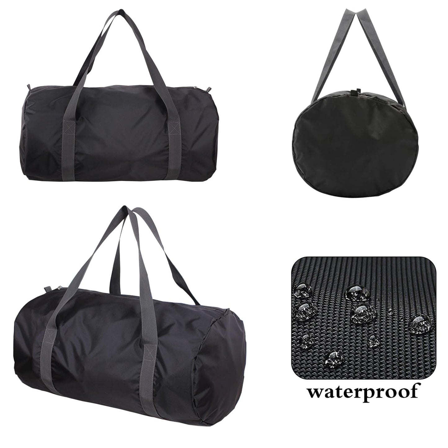 Travel Bag Foldable,Portable Lightweight Gym Bag,Sports Duffel Bags for Women&Men - for Camp, Fitness, and Short tours, shopping (Black, L)