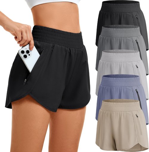 CE' CERDR Women's High Waisted Athletic Running Shorts - Elastic with Pockets for Gym & Casual Wear