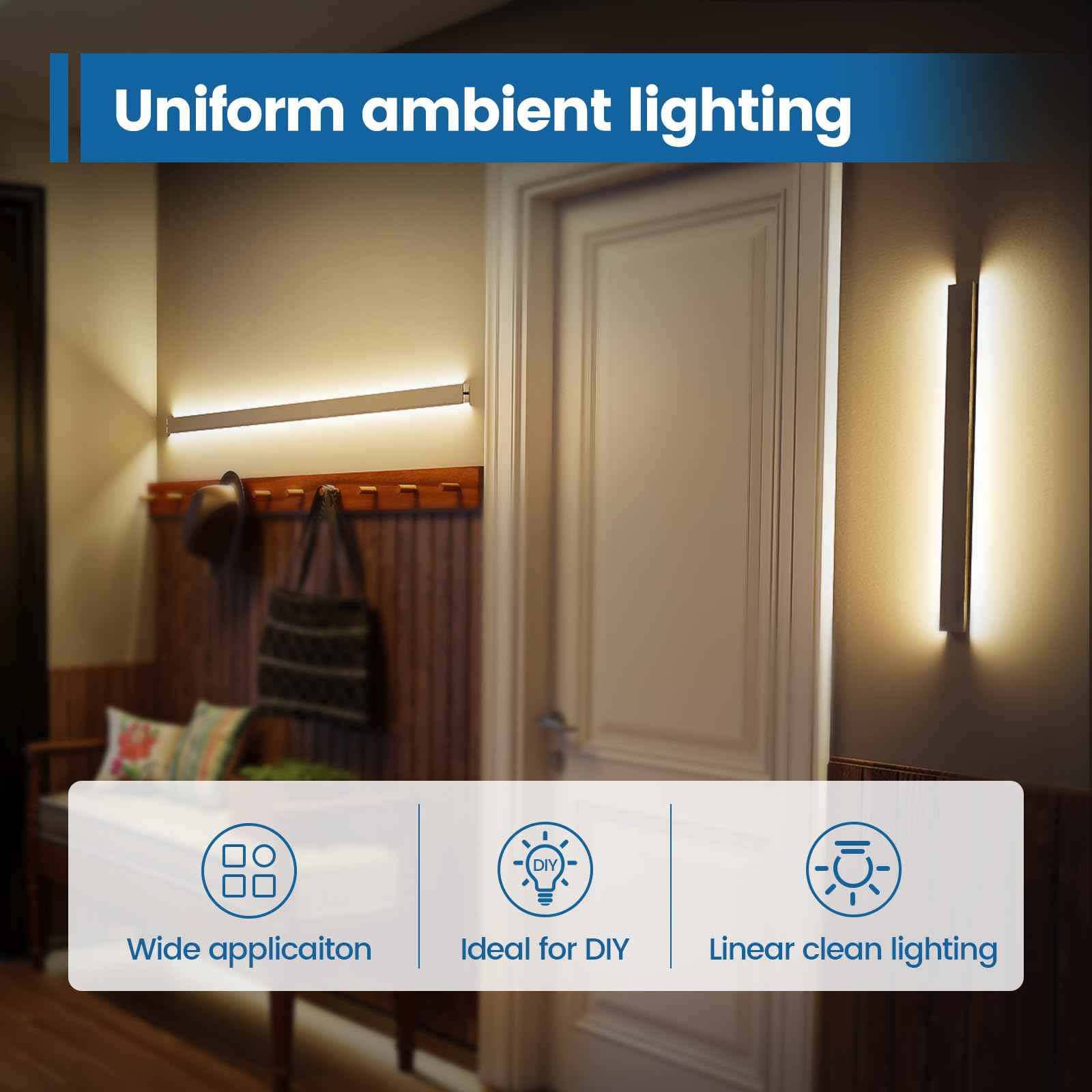 Muzata 5Pack 3.3FT/1M Wall Mount LED Channel U Shape LED Strip Diffuser Channel Silver Aluminum with Milky White Cover U124 WW 1M