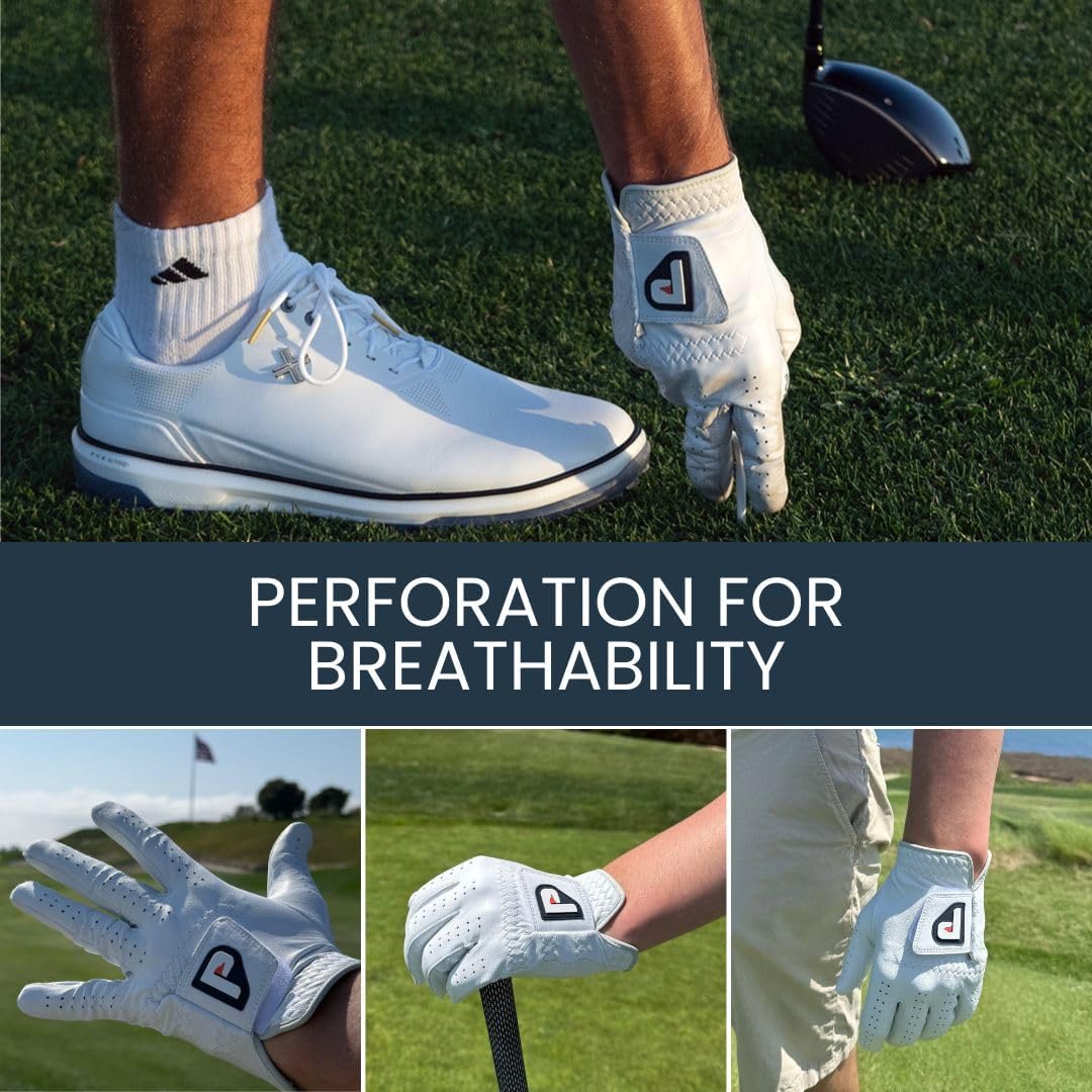 PUR3 Cabretta Leather Golf Gloves for Men - Ultra Soft Genuine Leather | Left & Right Hand | Multi-Pack