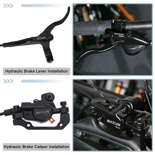 BUCKLOS MTB Hydraulic Disc Brakes Set with 160mm Rotors 2 Piston Bike Disc Brake Aluminum Alloy Levers with Calipers PM/IS Adapter Fit for Mountain Bike, Road Bike, BMX HB-323
