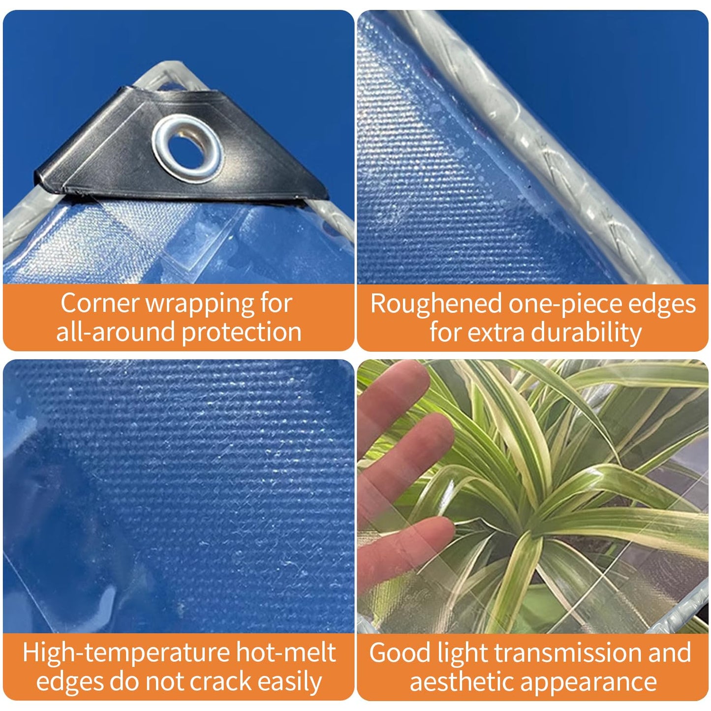 Clear Tarps Heavy Duty Waterproof, 6x10ft Upgraded Edge Heat Fused Tear Resistant,Clear Tarps with Grommetsfor Patio Fencing,Rain, Wind, Cold, Chicken Coops,and More（Windproof Rope and Tie-Downs）