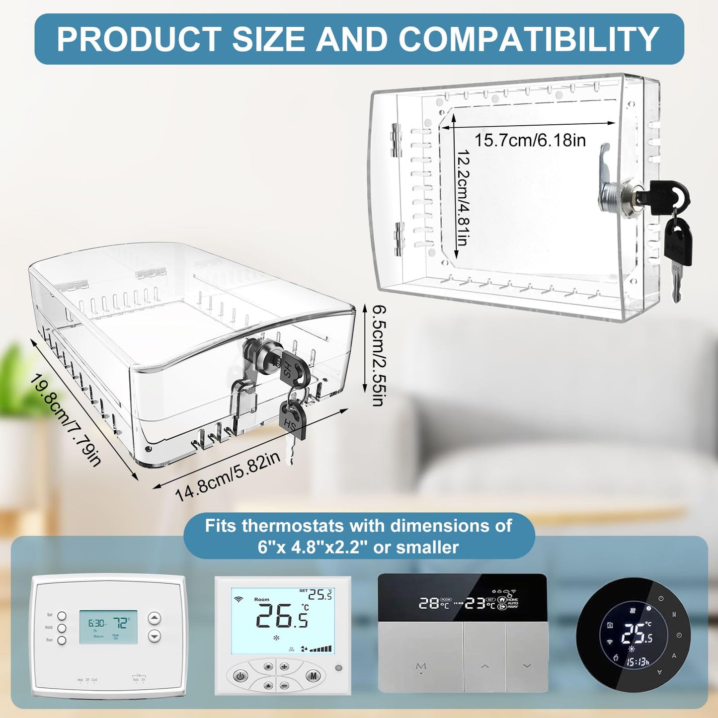 Ravct Universal Thermostat Lock Box Thermostat Cover with Lock Compatible With Honeywell Home Thermostat On Wall Ac Lock Box Cover with Key Fits Thermostats 4.8"H x 6" W or Smaller