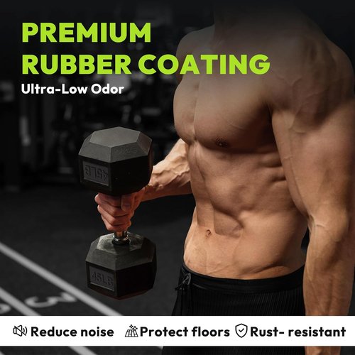 HANDBODE Hex Dumbbell Set - Rubber Encased Exercise Weights for Home Gym | 45-480 lb Range