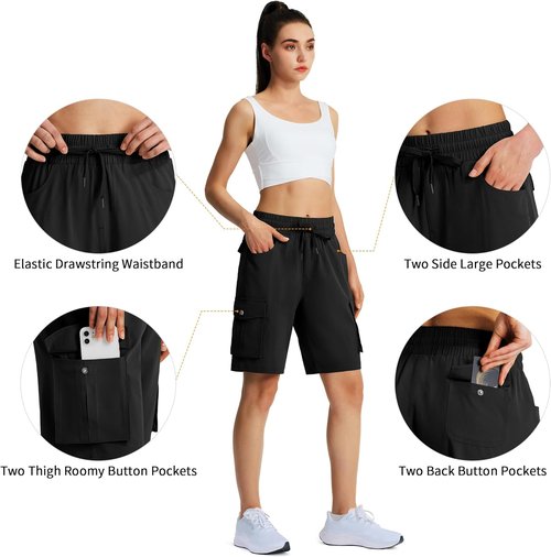 Hugut Women's Hiking Cargo Shorts - Quick Dry Lightweight Summer Shorts | 6 Pockets for Travel & Golf