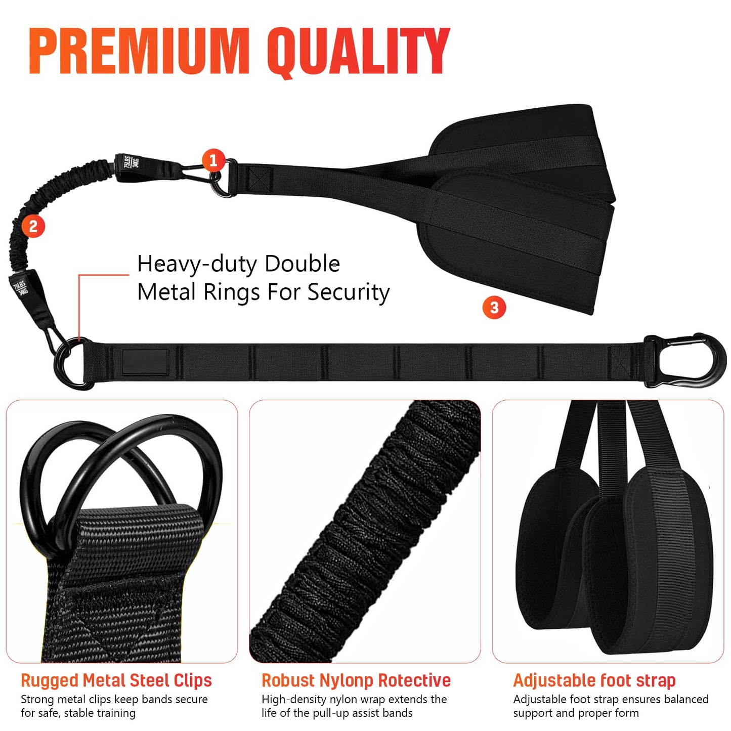 Pull Up Assistance Bands, Heavy Duty Adjustable Resistance Bands for Pull Up Bar with Comfortable Fabric Foot Rest, Pull Up Assist Bands for Strength Training & Home Fitness