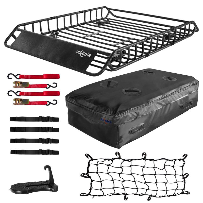 PINGDIR roof Rack Basket Rooftop Cargo Carrier 46"*36" ，Cargo Net with Attachment Hooks,