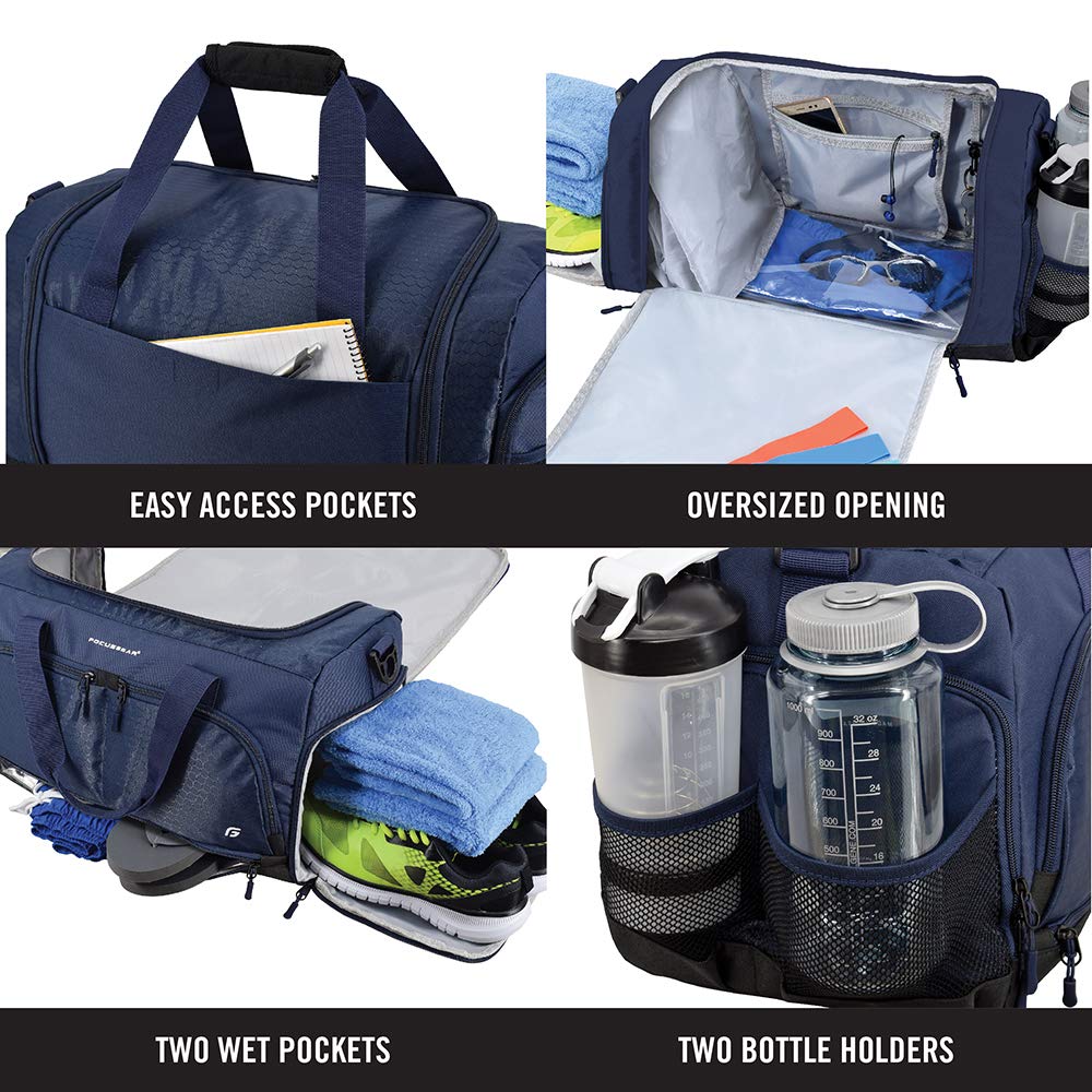 Ultimate Gym Bag 2.0: The Durable Crowdsource Designed Duffel Bag with 10 Optimal Compartments Including Water Resistant Pouch, Blue, Medium (20")