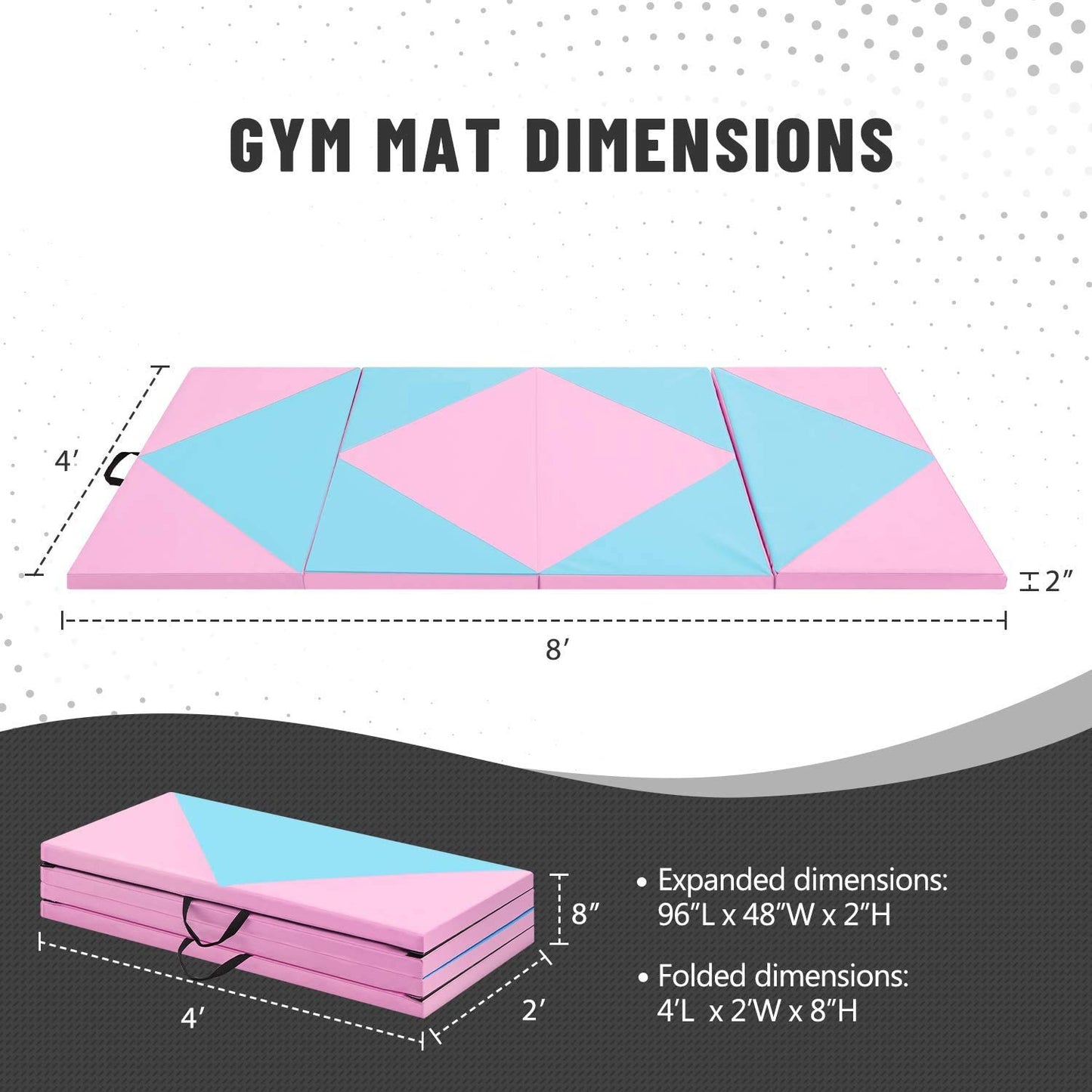 Outroad 8' x 4' x 2" Exercise Mat Thick Gymnastics Mat with Carrying Handles - Exercise Aerobics Mats Stretching Fitness