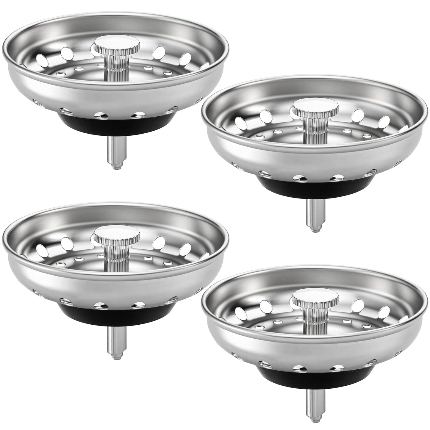 Kingrol 4 Pack Kitchen Sink Strainers with Rubber Stoppers, 3.14 Inch Stainless Steel Drain Basket Replacement, Fits 3.5 Inch Standard Drain