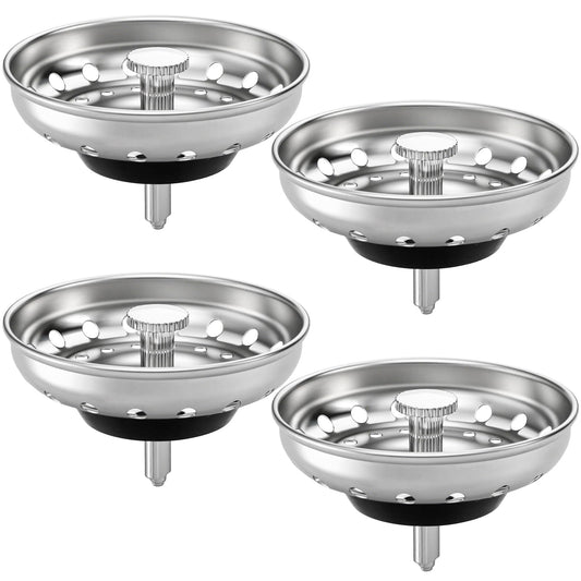 Kingrol 4 Pack Kitchen Sink Strainers with Rubber Stoppers, 3.14 Inch Stainless Steel Drain Basket Replacement, Fits 3.5 Inch Standard Drain