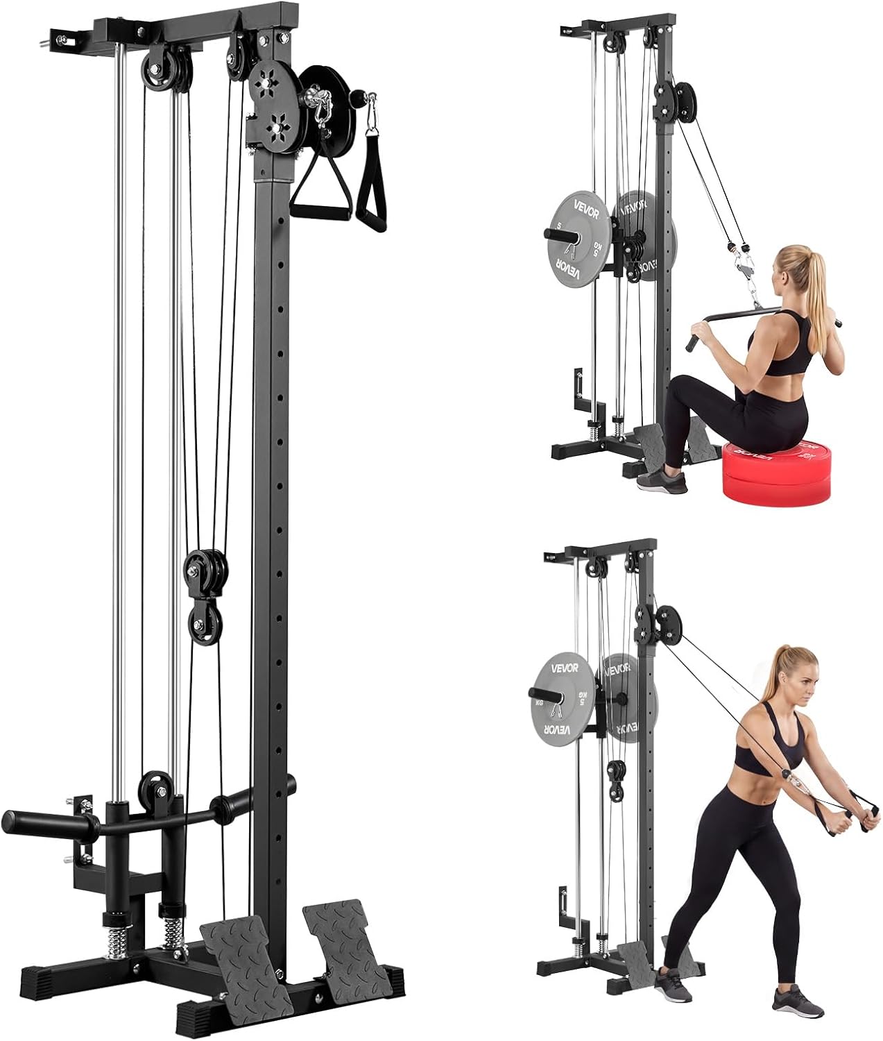 VEVOR LAT Pull Down Machine - 3-in-1 Cable Gym Equipment with 18-Level Height Adjustment | 500 lbs Capacity