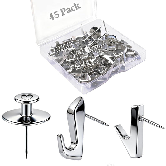 Picture Hanging Nails, 45 Pack Double Headed Push Pins Wall Thumb Tacks for Drywall , Art, Posters, Photos, Hanging Kit with Nails & Hooks