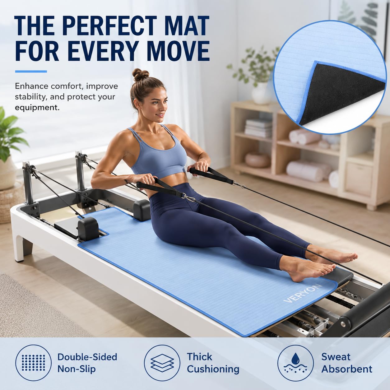 VERYOND Non-Slip Pilates Reformer Mat Towel for Pilates Reformer Machine Equiment Extra Thick 2mm, 30.5 * 23inch