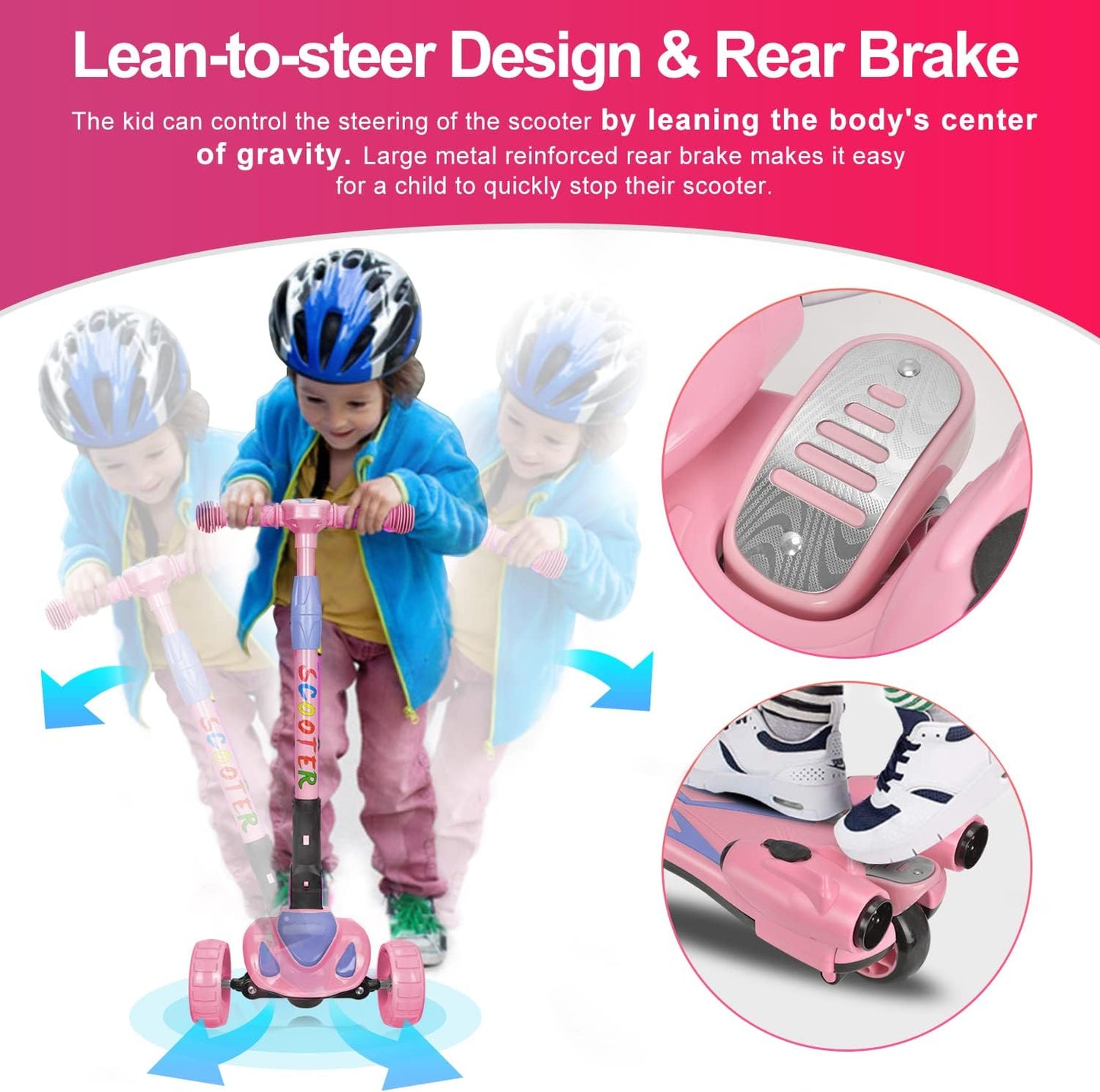 Skiennix 3-Wheel Kids Scooter - Bluetooth Music Speaker & LED Lights | Foldable Aluminum Alloy T-Bar for Ages 3-10