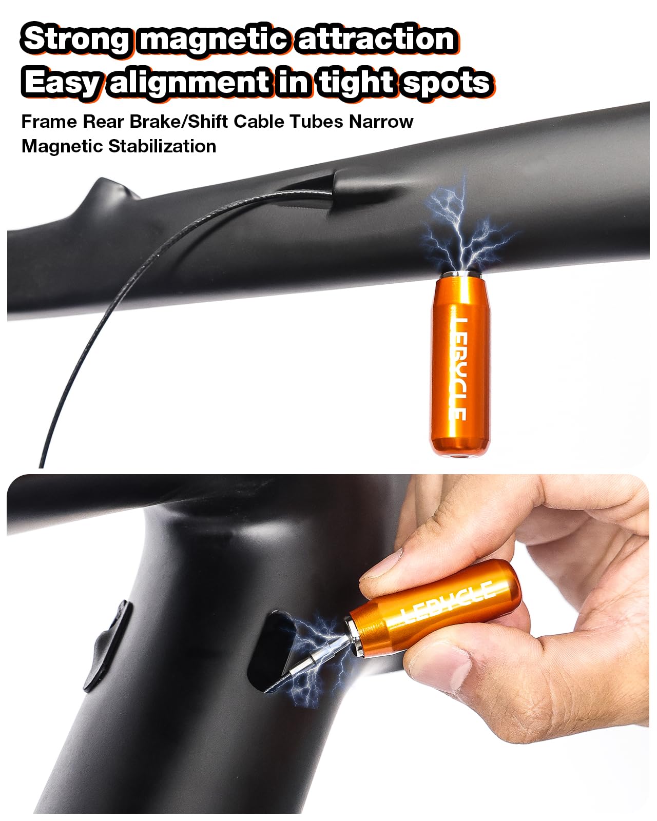 LEBYCLE Internal Cable Routing Kit for Bike Frame, Magnetic Flexible Cable Guide Tool for Brake, Shift, and Di2 Lines (Orange)