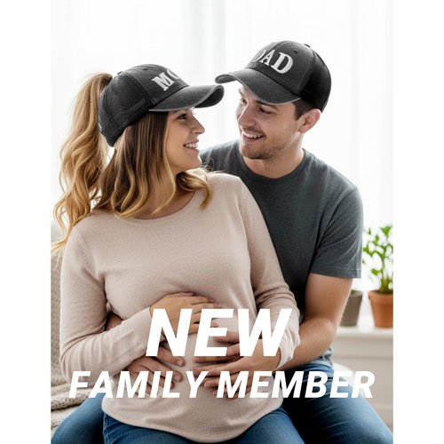 Clatnew Mom and Dad Hats for New Parents Gifts，Pregnancy Announcement Unconstructed Mesh Caps for Couples