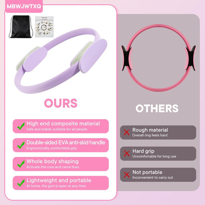 MBWJWTXQ Pilates Ring Fitness Circle – 14 Inch Magic Circle for Toning Arms, Thighs, Legs & Core (Workout Guide Included)