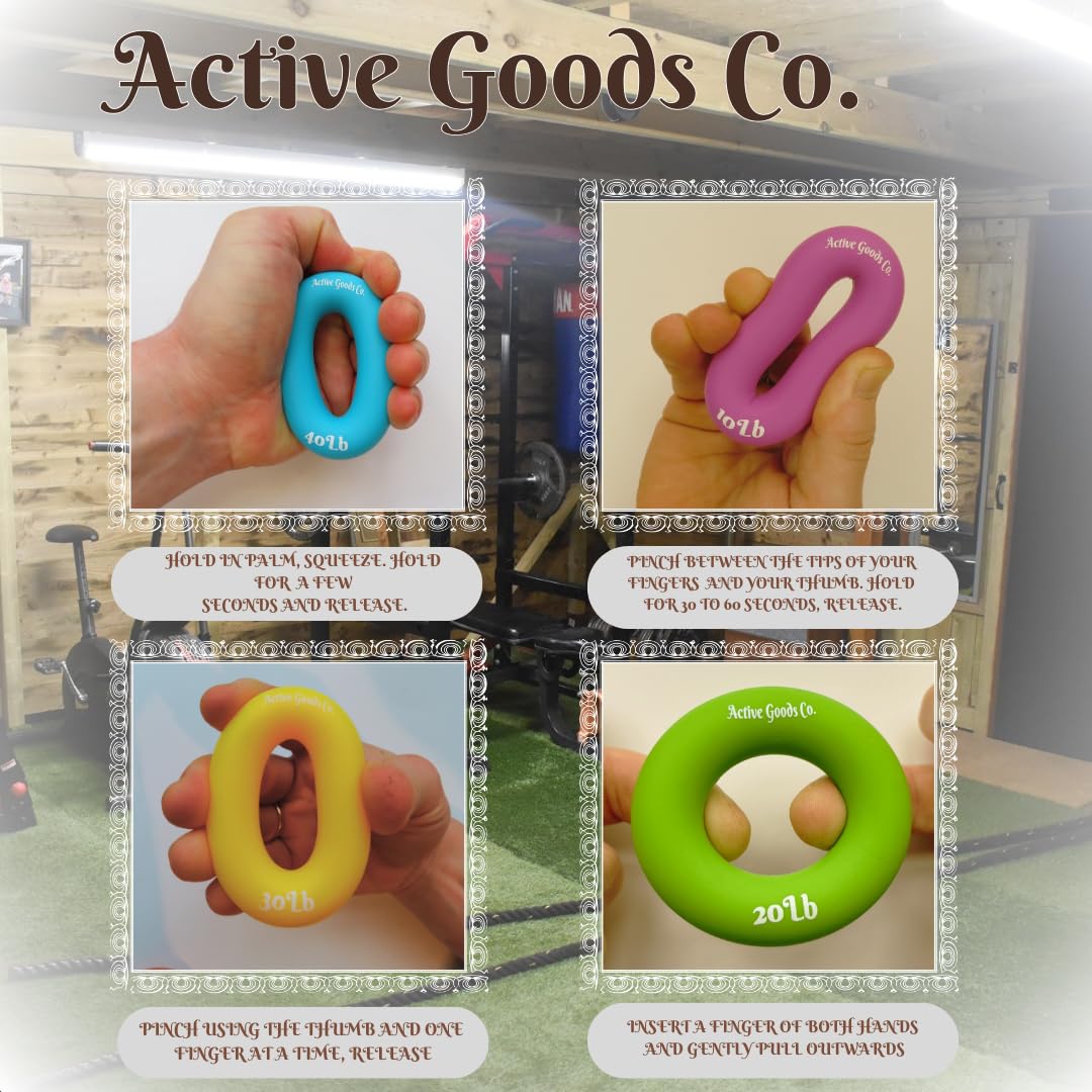 ActiveGoodsCo Hand & Forearm Exerciser - Single ring or Set, Resistance 10-120Lb, Diameter 2.5-3,5in. Visit to see more options (Single 80Lb-3.5in Orange)
