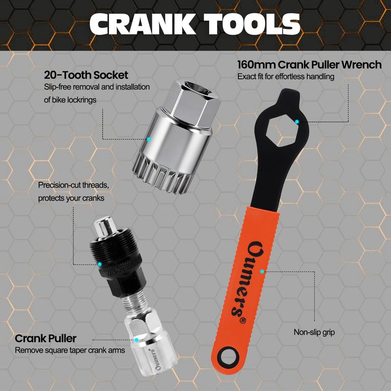 Oumers Bike Crank Extractor/Arm Remover and Bottom Bracket Remover with 16mm Spanner/Wrench. Professional Bicycle Repair Tool Kit