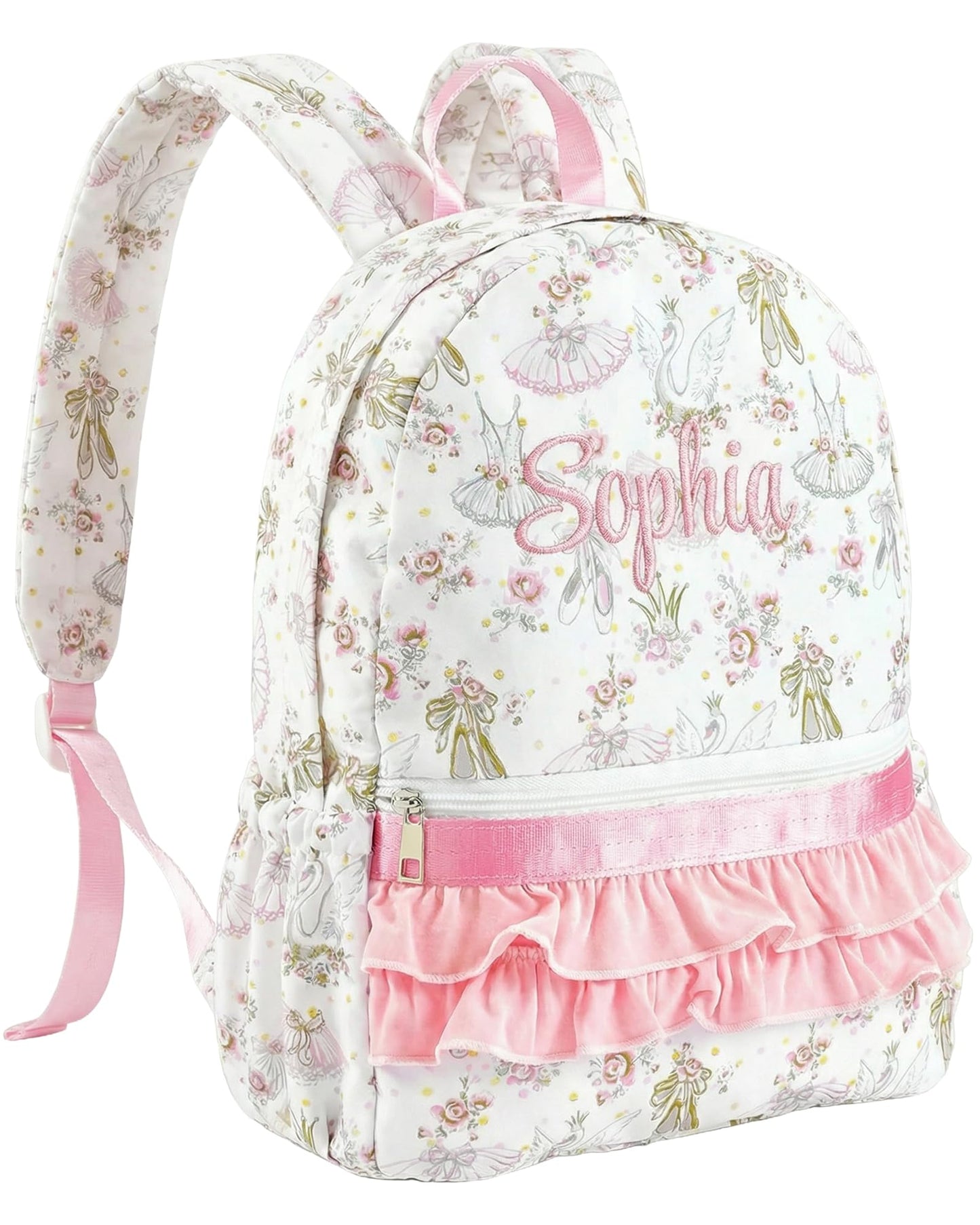 Personalized Backpack Custom Girls Preschool ruffle Bag,Ballet White