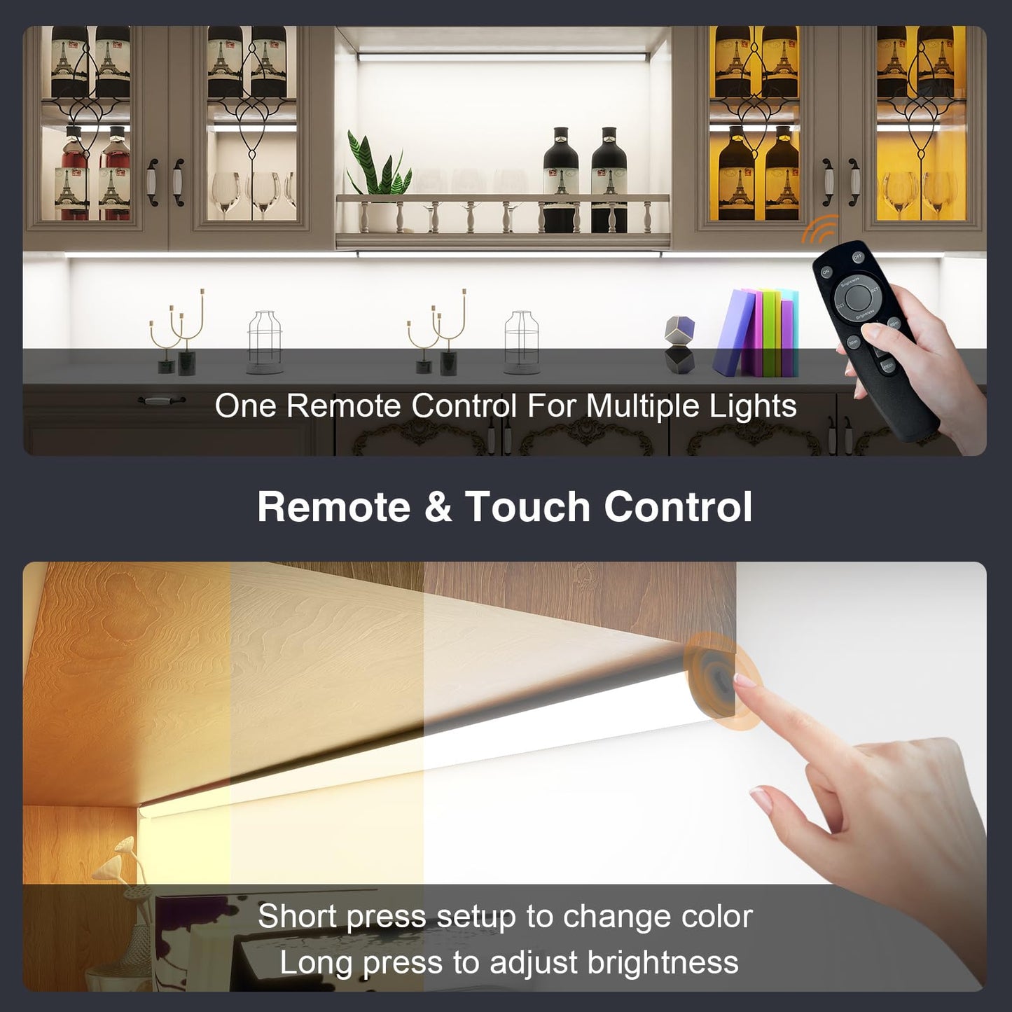 Under Cabinet Lighting Wireless with Remote,Rechargeable Battery Operated Closet Lights,3 Color Magnetic Dimmable led Strip Lights,Under Counter Lights for Kitchen,Shelf,Bedroom (Black-2PCS, 80cm)