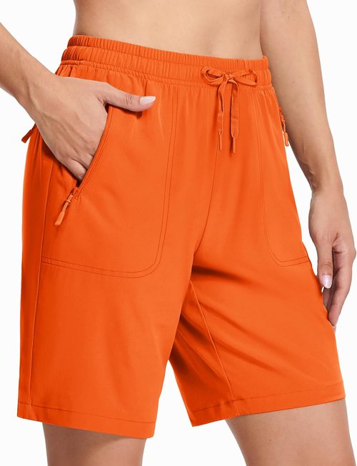 MAGCOMSEN Women's Hiking Shorts - Lightweight Quick-Dry, Water-Resistant with 3 Zipper Pockets | 8" Length