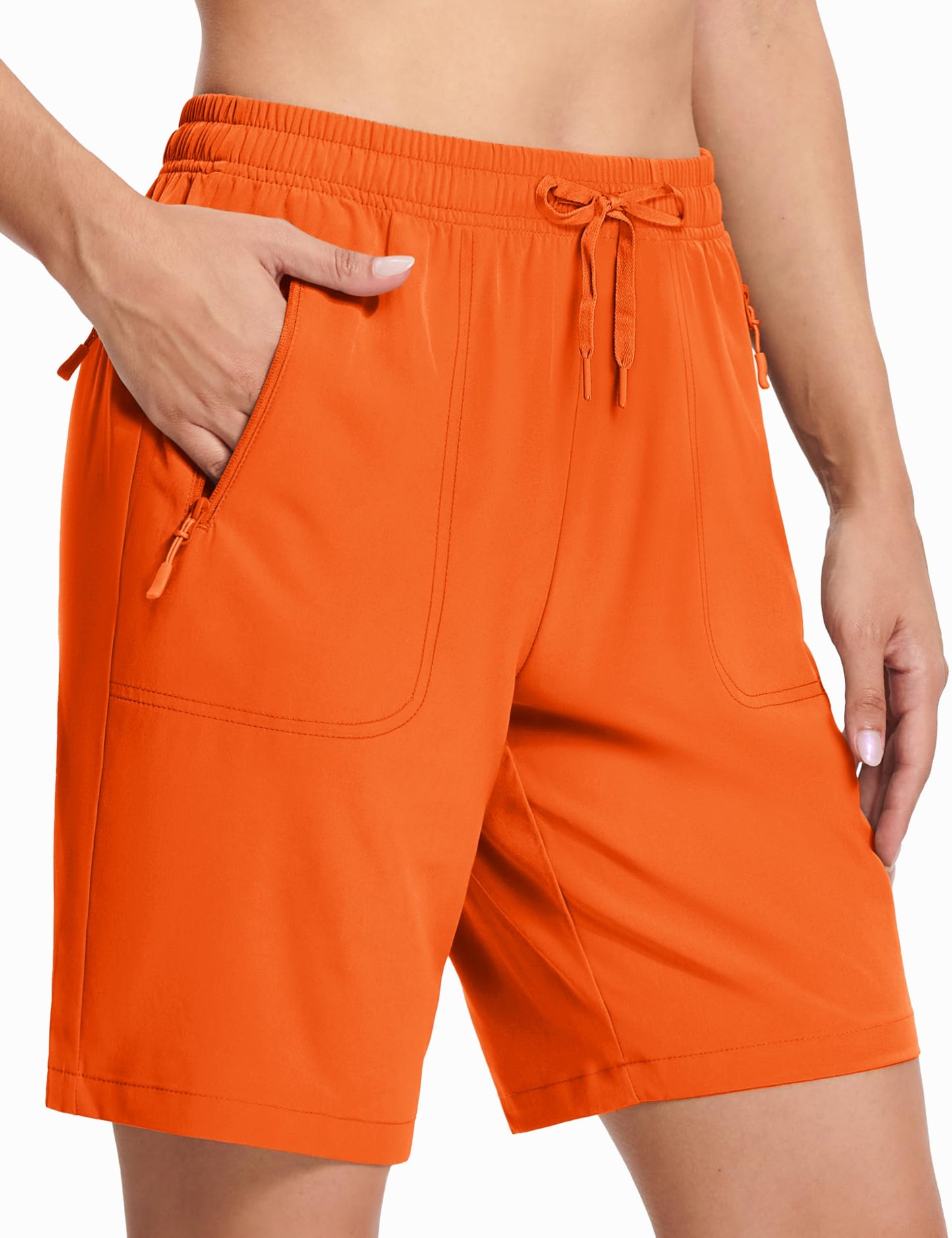 MAGCOMSEN Hiking Shorts Women Orange Quick Dry Cooling Elastic Waist Golf Casual Athletic Shorts Pockets for Seniors M