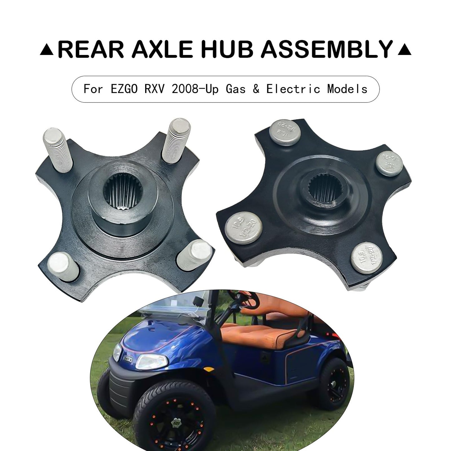 LOSTAR Rear Wheel Hub Flange Plate with Nuts Fit for 2008-Up EZGO RXV Gas & Electric Golf Cart, Axle Hub Assembly Replaces 604112/615604(Driver and Passenger Side)