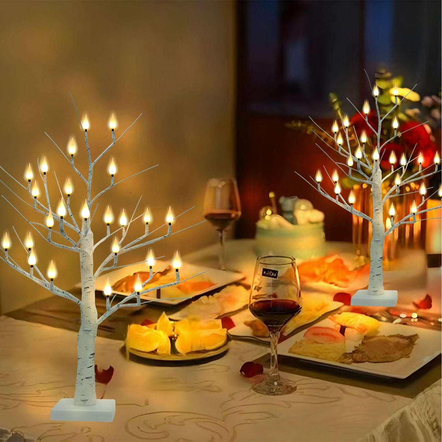 Evicyego 2Ft Lighted Christmas Tree Candles Indoor Decoration, Twinkle Tree with 24LED Flameless Candles Lights, USB/Battery Operated Birch Tree Candles for Home Thanksgiving Christmas Mantel Decor