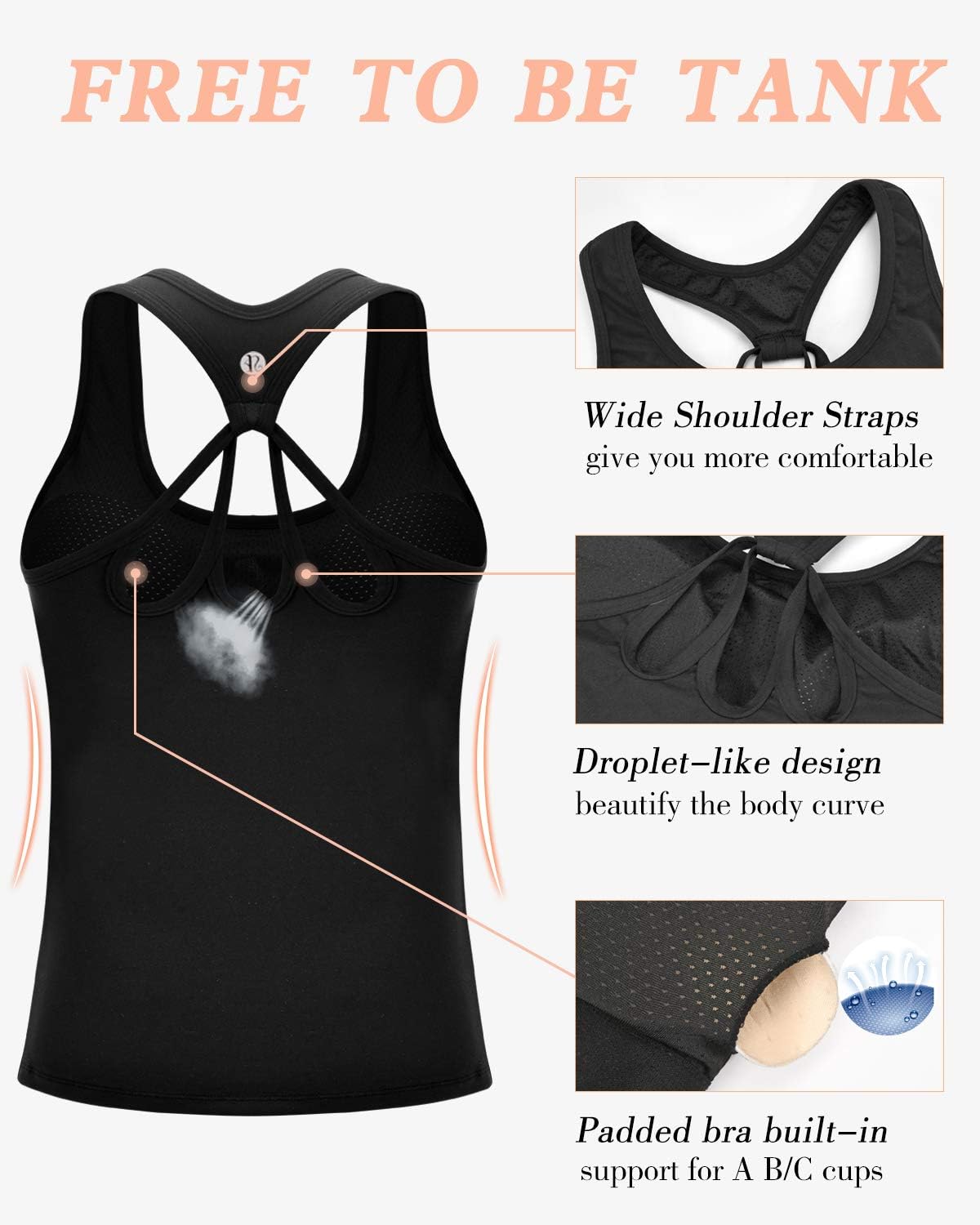 Running Girl Workout Tank Tops - Built-In Bra for Women | Strappy Back Athletic Yoga Top