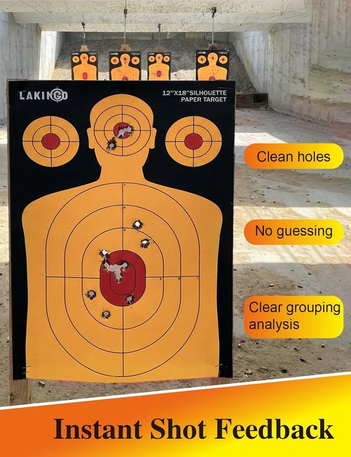 LAKINGO High-Visibility Silhouette Targets - 12x18 Inch Instant Confirmation for Pistol, Rifle & Airgun