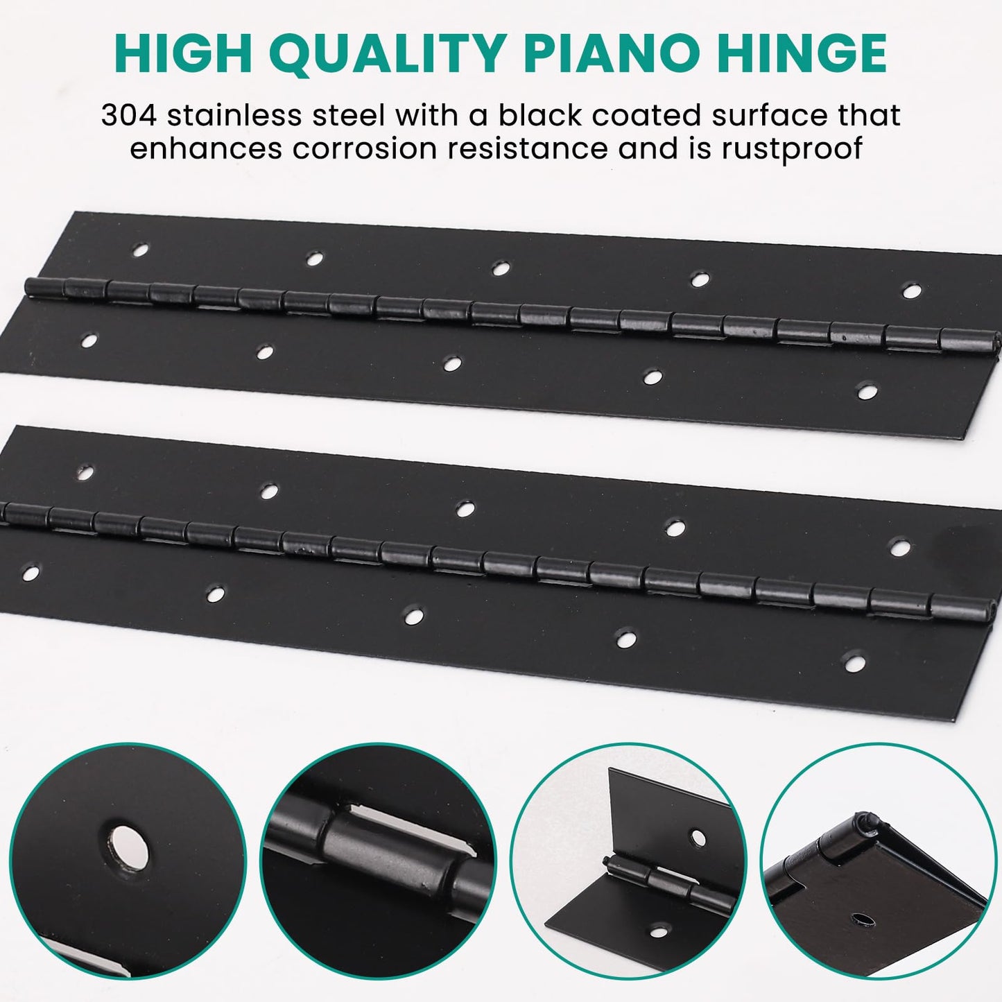 AurDo 2Pcs 12inch Black Heavy Duty Continuous&Piano Hinges,1.2" Open Width Stainless Steel Piano Hinge with Holes and Screws,Working for Wood Box,Wood Furniture,Piano Cabinets.