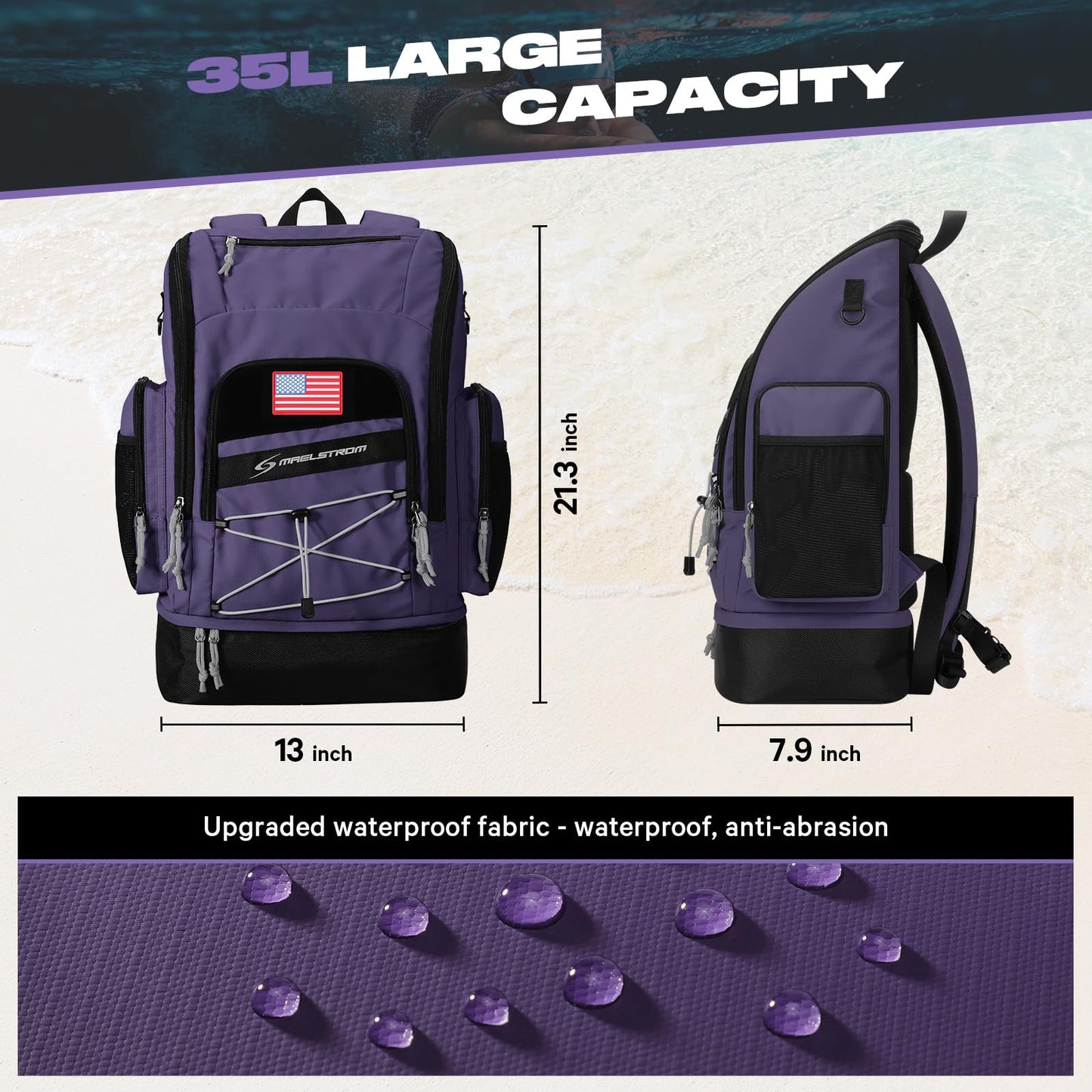Maelstrom Waterproof Swim Backpack, Gear Sports Bag With Shoe Compartment