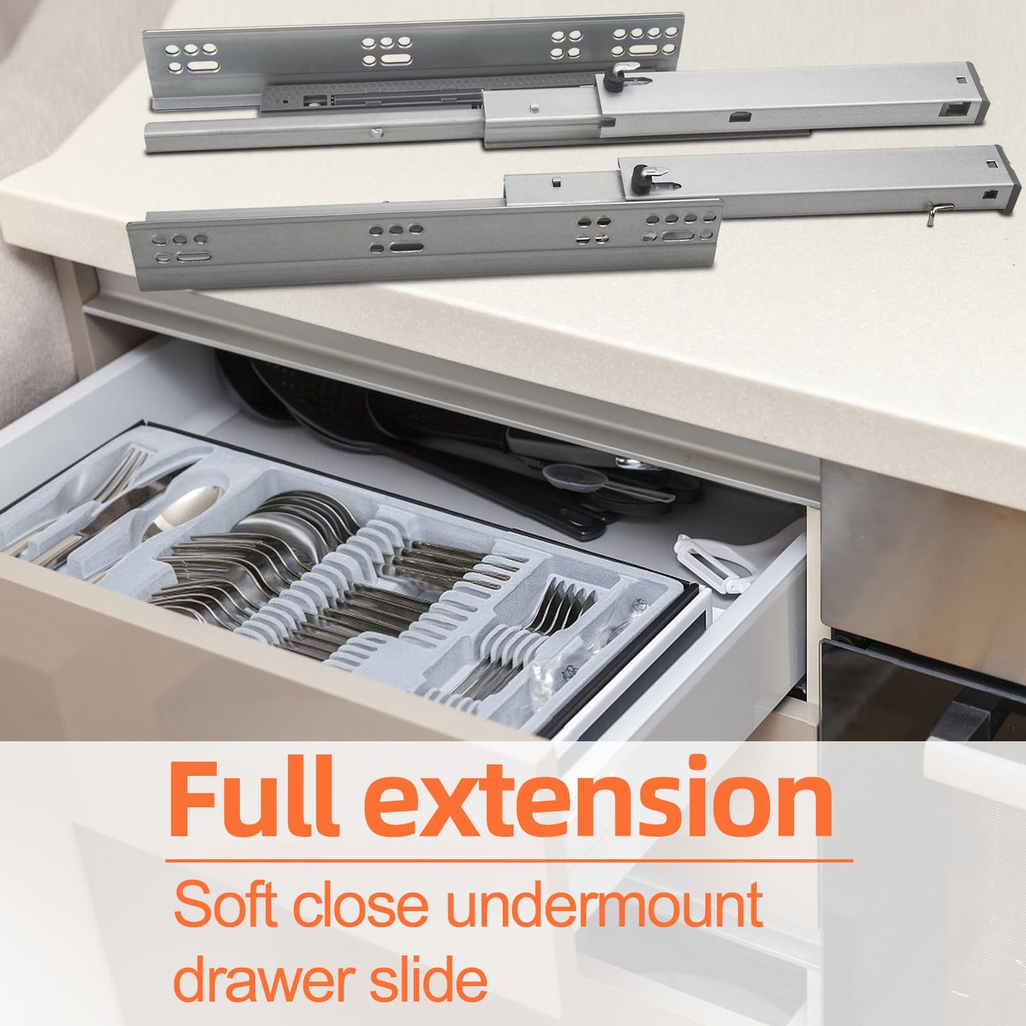 Undermount Drawer Slides 18 inch 6 Pair HLC Undermount Soft Close Drawer Slides Full Extension Concealed Drawer Rails with Mounting Screws,Locking Device and Brackets 80 lb Load Capacity 18" 12pcs
