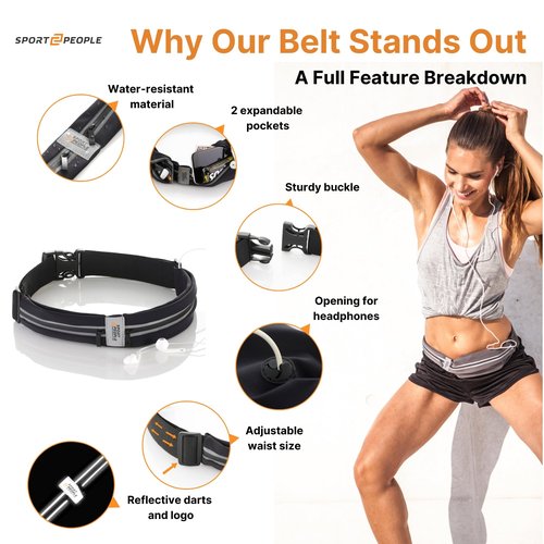 Slim Running Belt for Women and Men, Waterproof Phone Holder for Running, Reflective 2-Pocket Waist Pack for Storing Runner’s Essentials Safely, Runner’s Fanny Pack, Money Belt (Fluo Yellow)