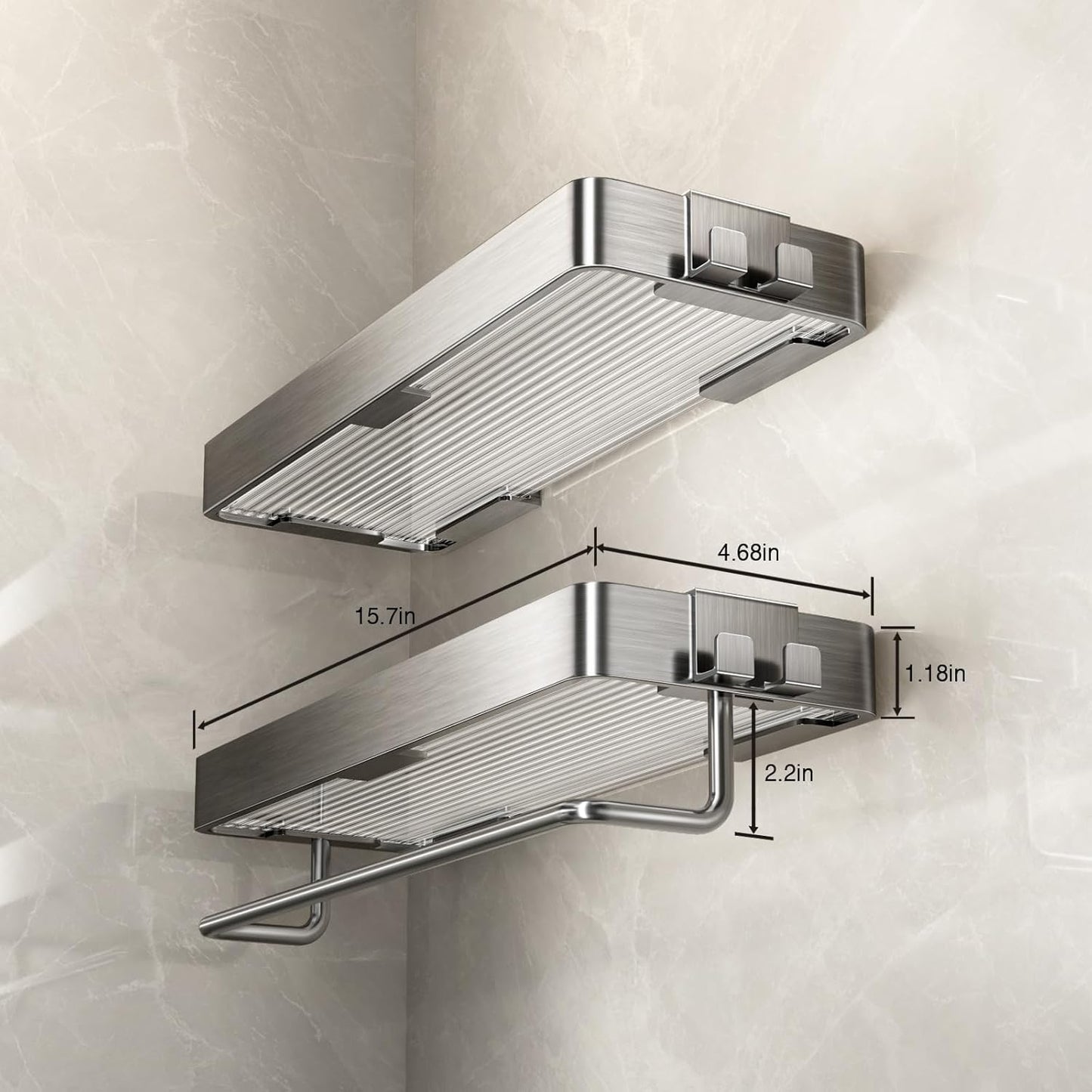 Wall Mounted Glass Bathroom Shelves - 2-Tier Floating Organizer in Black