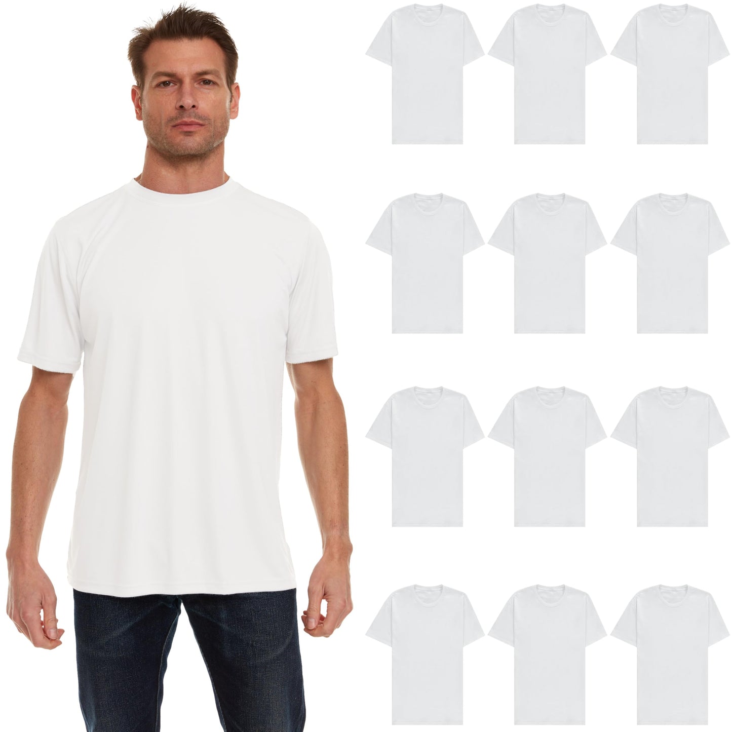 BILLIONHATS Wholesale Bulk 12 Pack Men's Cotton T-Shirt Tees, Big & Tall Plus Size Short Sleeve Lightweight T-Shirts, Size Large