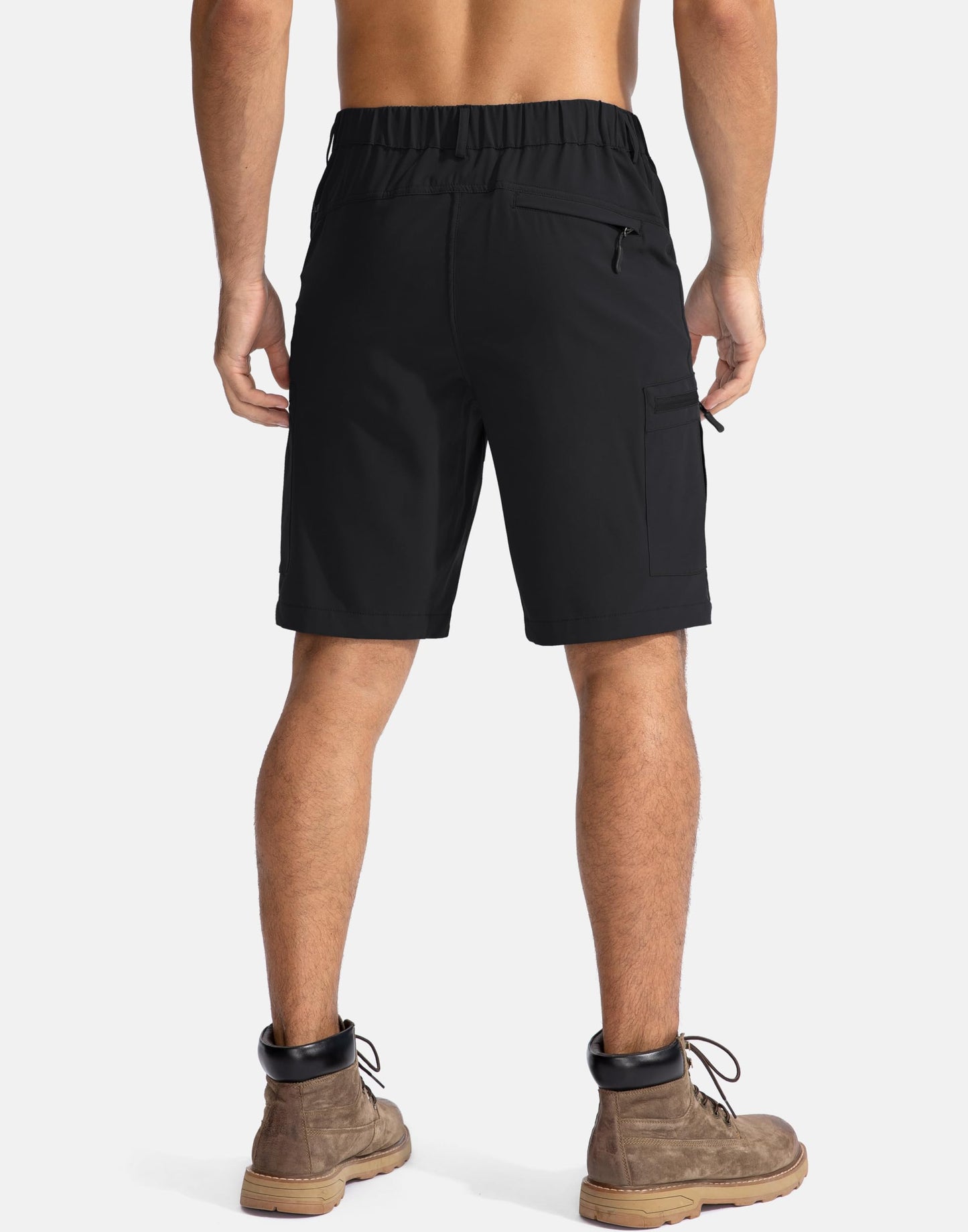 Pudolla Men's Hiking Cargo Shorts 9" Lightweight Outdoor Work Shorts for Men Travel Golf Camping Casual with 5 Zipper Pockets(Black Large)