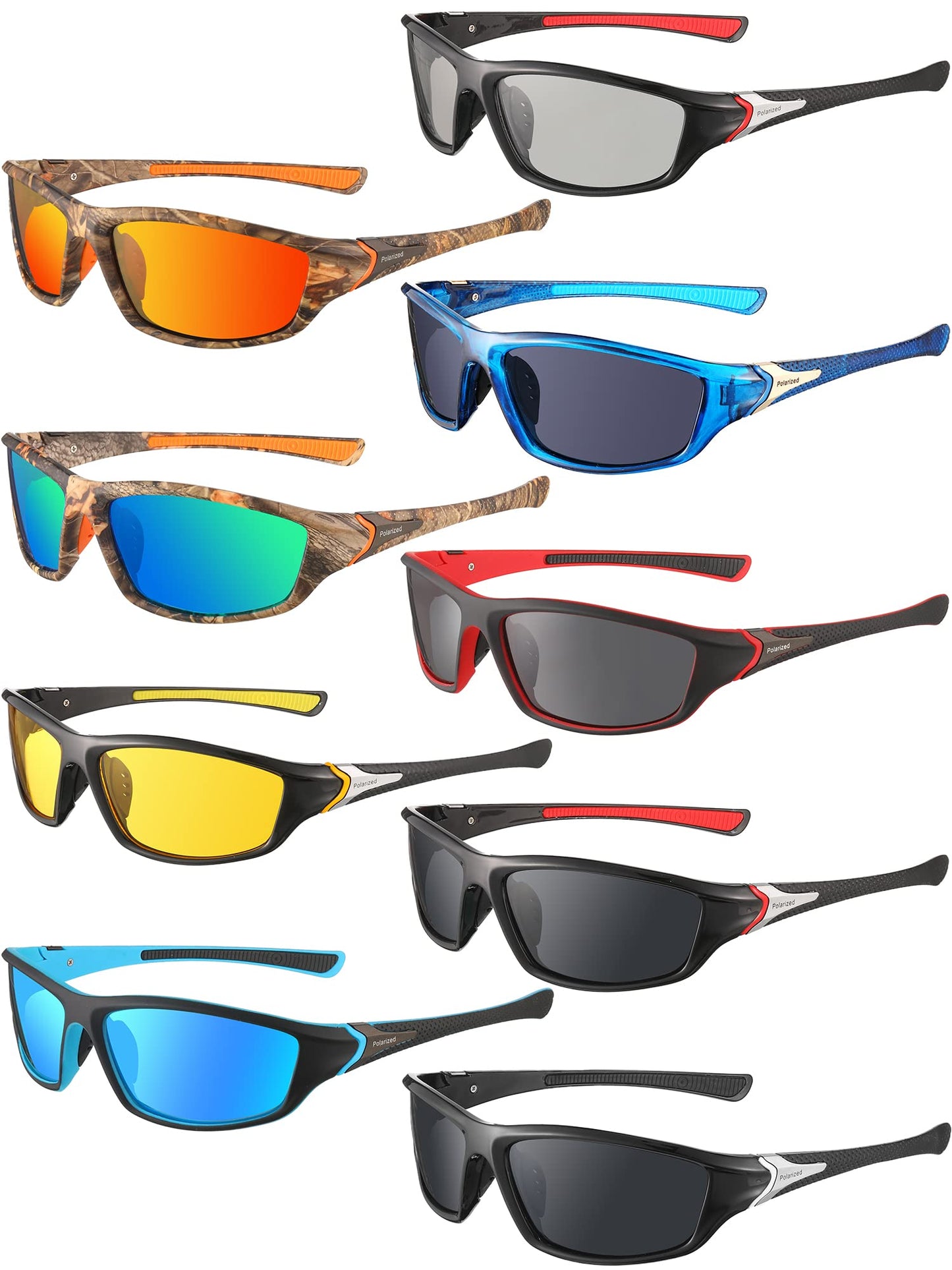 Konohan 9 Pairs Polarized Sports Sunglasses for Men Driving Shades Running and Tactical Polarized Sunglasses(Elegant Colors)