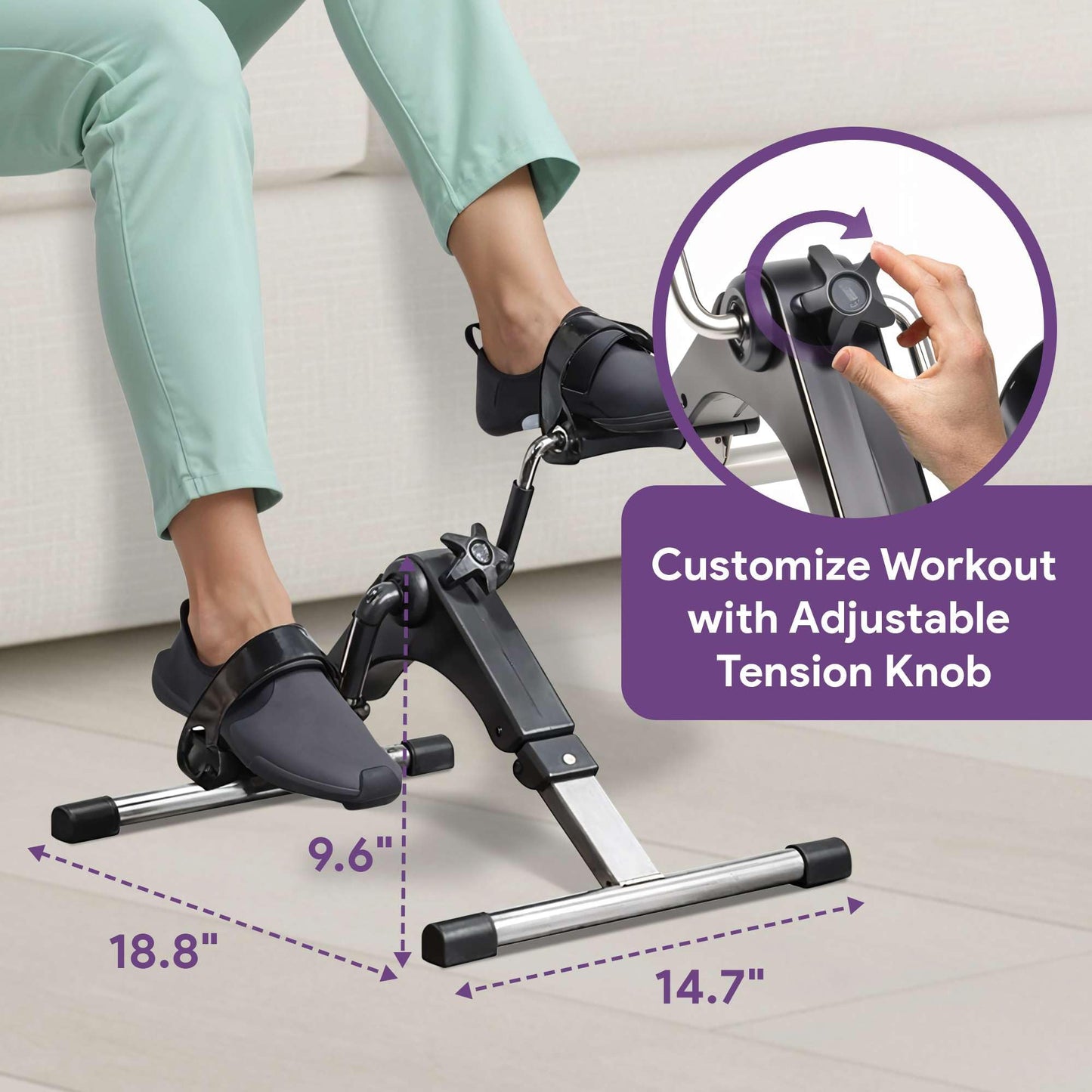 Under Desk Bike Pedal Exerciser with Digital LCD Display - Foldable Exercise Peddler for Seniors - Foot and Leg Exerciser While Sitting - Adjustable Tension