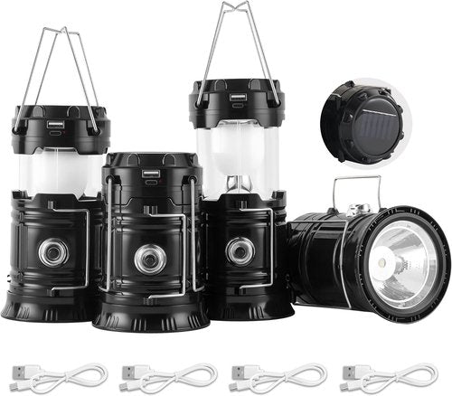 Lichamp Portable Solar Camping Lantern - USB Rechargeable LED Flashlight | 4-Pack Survival Kits for Emergencies